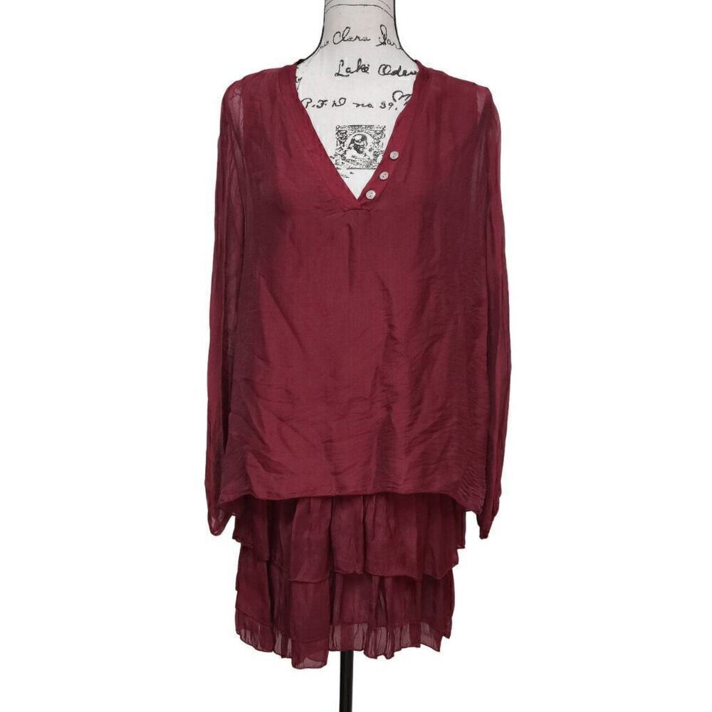 MARCELLA’S Long Sleeve Red Tiered Boho Dress Made in Italy SIZE M NWT